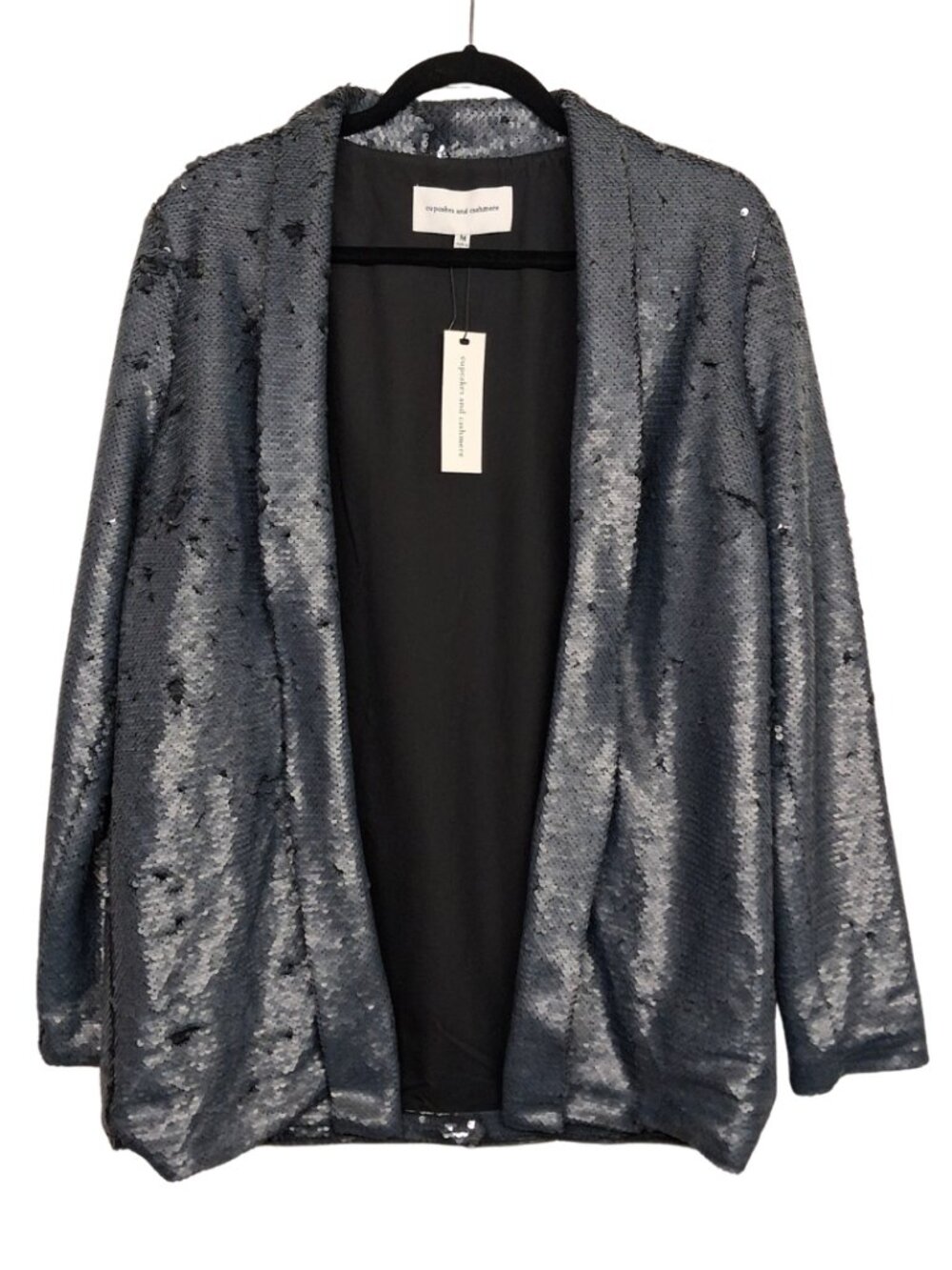 CUPCAKES AND CASHMERE Gray Sequin Blazer Charcoal Soft Polished Medium NWT